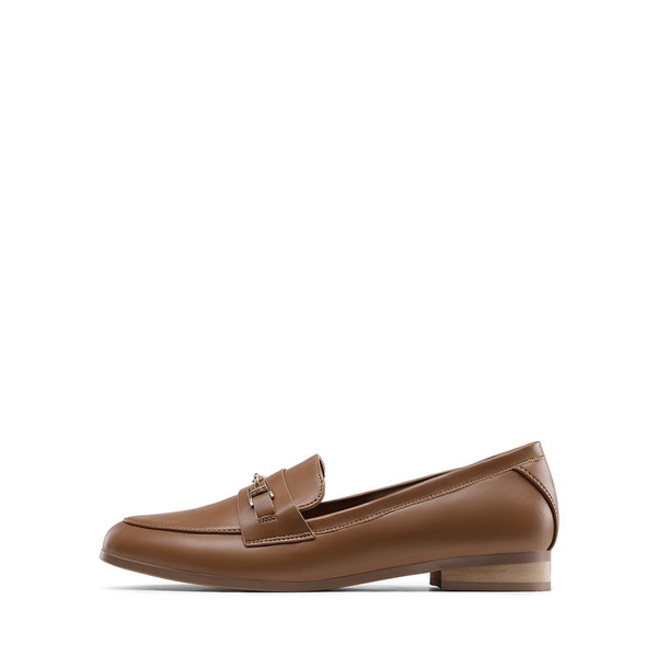 Chic Metallic Detail Loafers - BROWN PU - 1